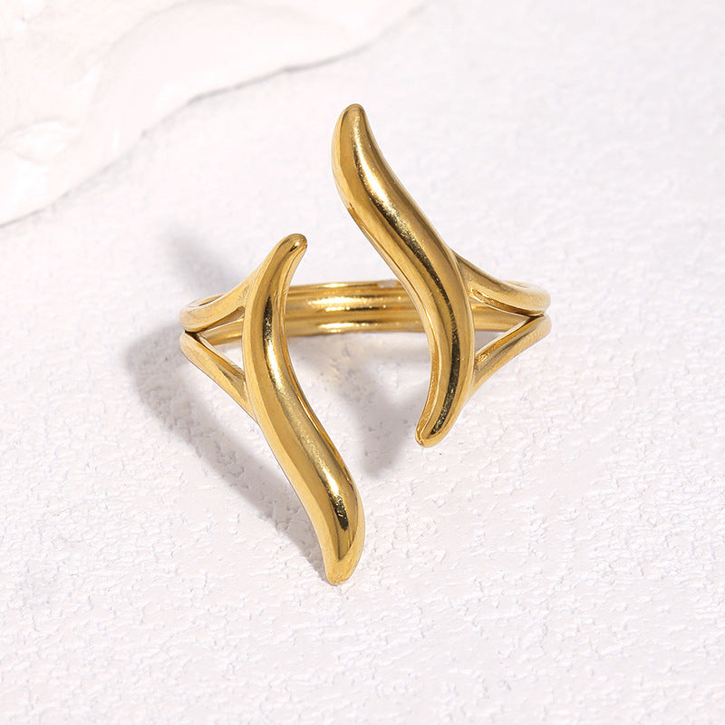 Women's Simple Cold Style Stainless Steel Gold Plated Waterproof Rings