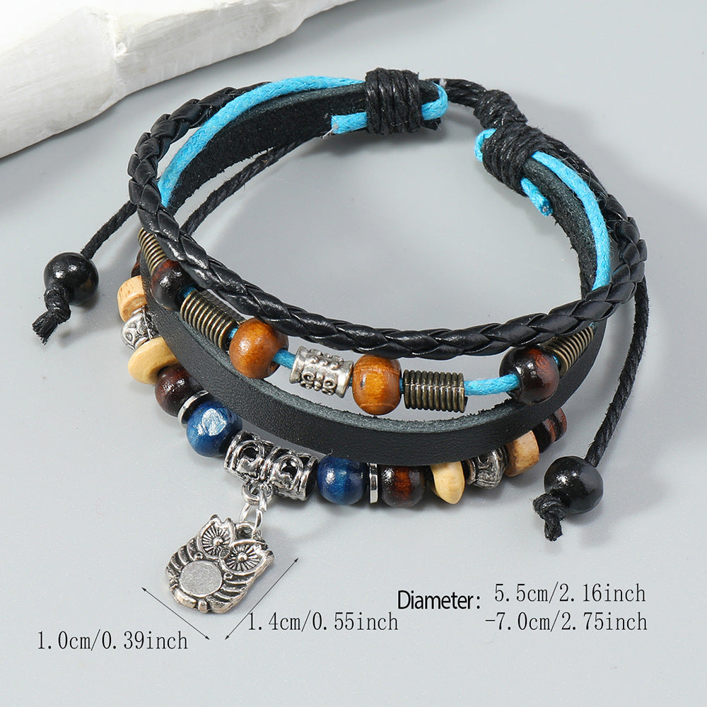 Vintage Beaded Cattle Leather Adjustable Personality Owl Pendants