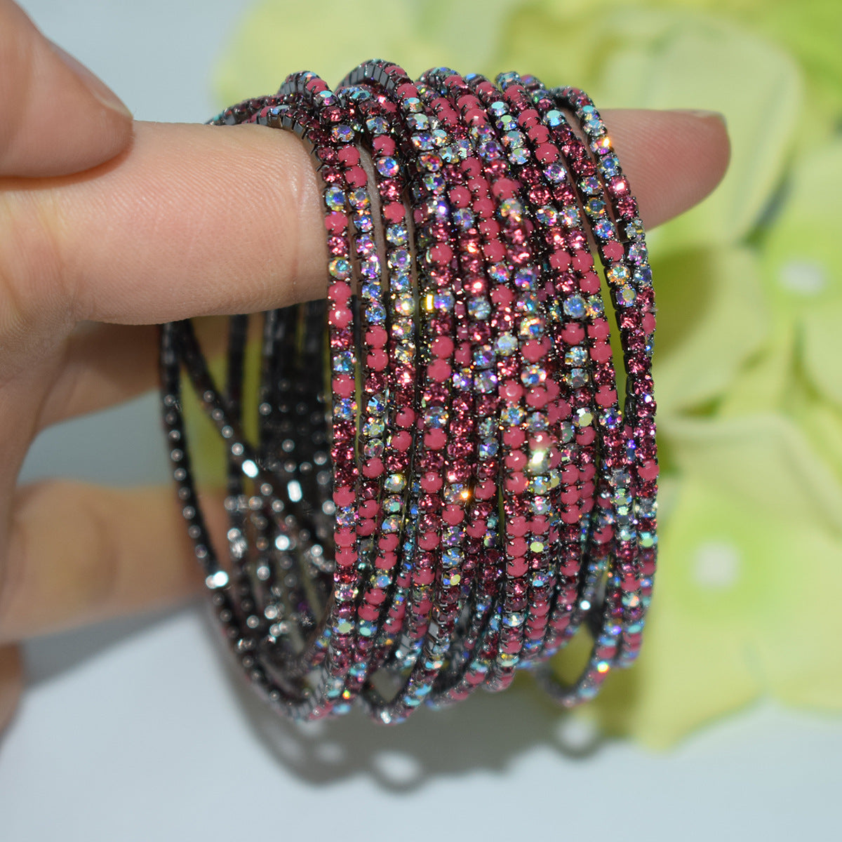 Row Rhinestone Thin Rubber Band Elastic Bracelets