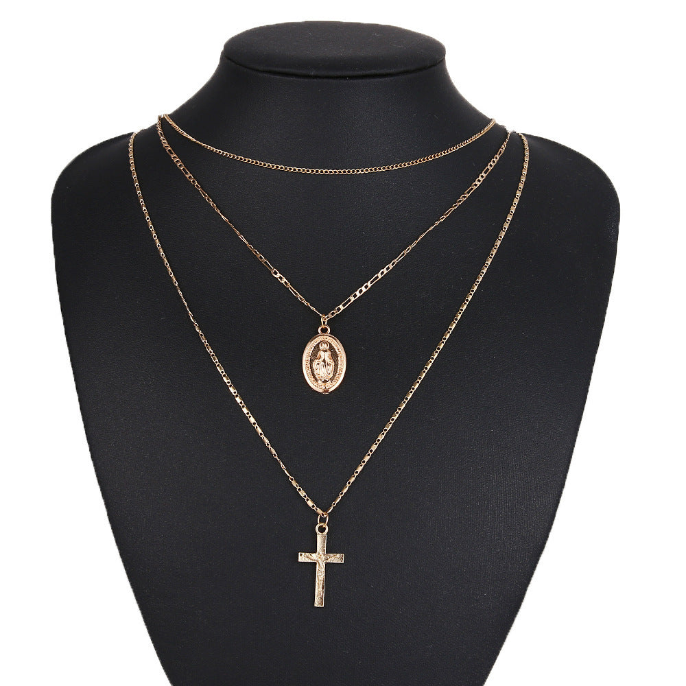 Simple Personality Metal Cross Tassel Virgin Round Necklaces