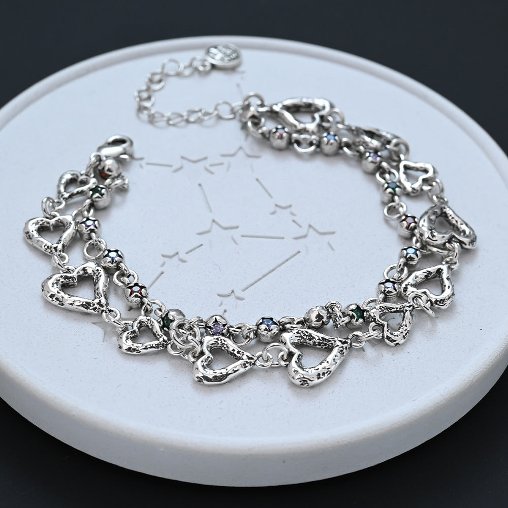 Retro Colorful Zircon Five-pointed Star Heart Niche Temperament Double Layer Bracelets