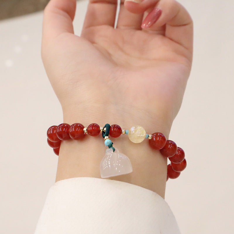 Women's Agate Chalcedony Lotus Seedpod Good Luck Bracelets