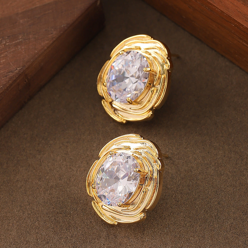 Gold French Elegant Exquisite Affordable Luxury Style Glass Stud Earrings