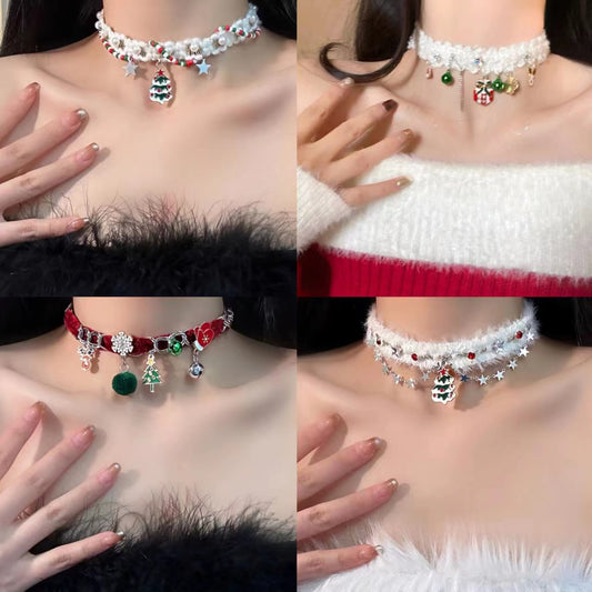 Plush Snowflake Pearl Female Niche Design Light Necklaces