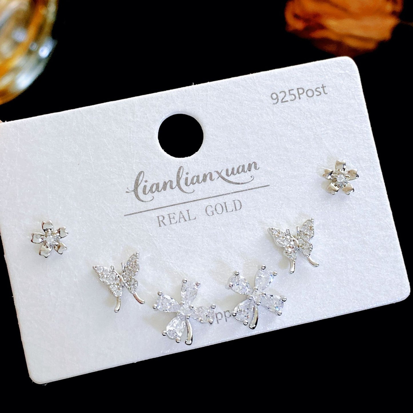 Micro Inlaid Zircon Pearl Commuter Three Pairs Earrings