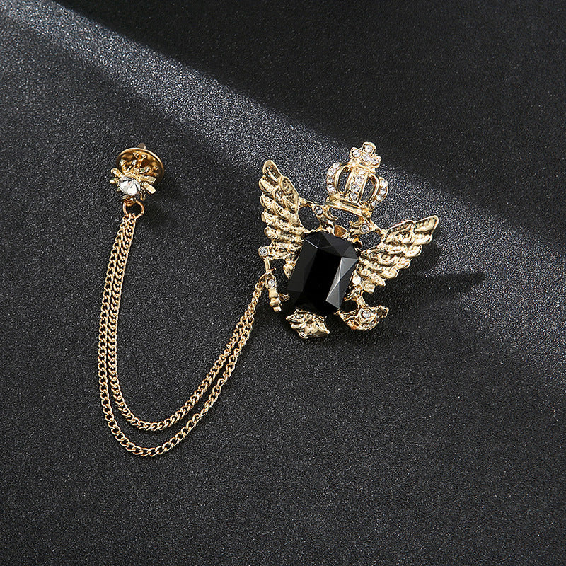 Men's Animal Lion's Head Corsage With Eagle Chain Brooches