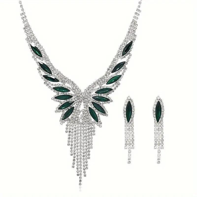 Kit Zircon Wings Water Drop Wedding Dinner Party Formal Jewelry Set