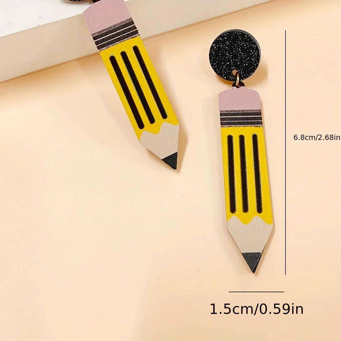 Quirky Cartoon Yellow Pencil Eardrops Face Slimming Personalized Temperamental Long Earrings