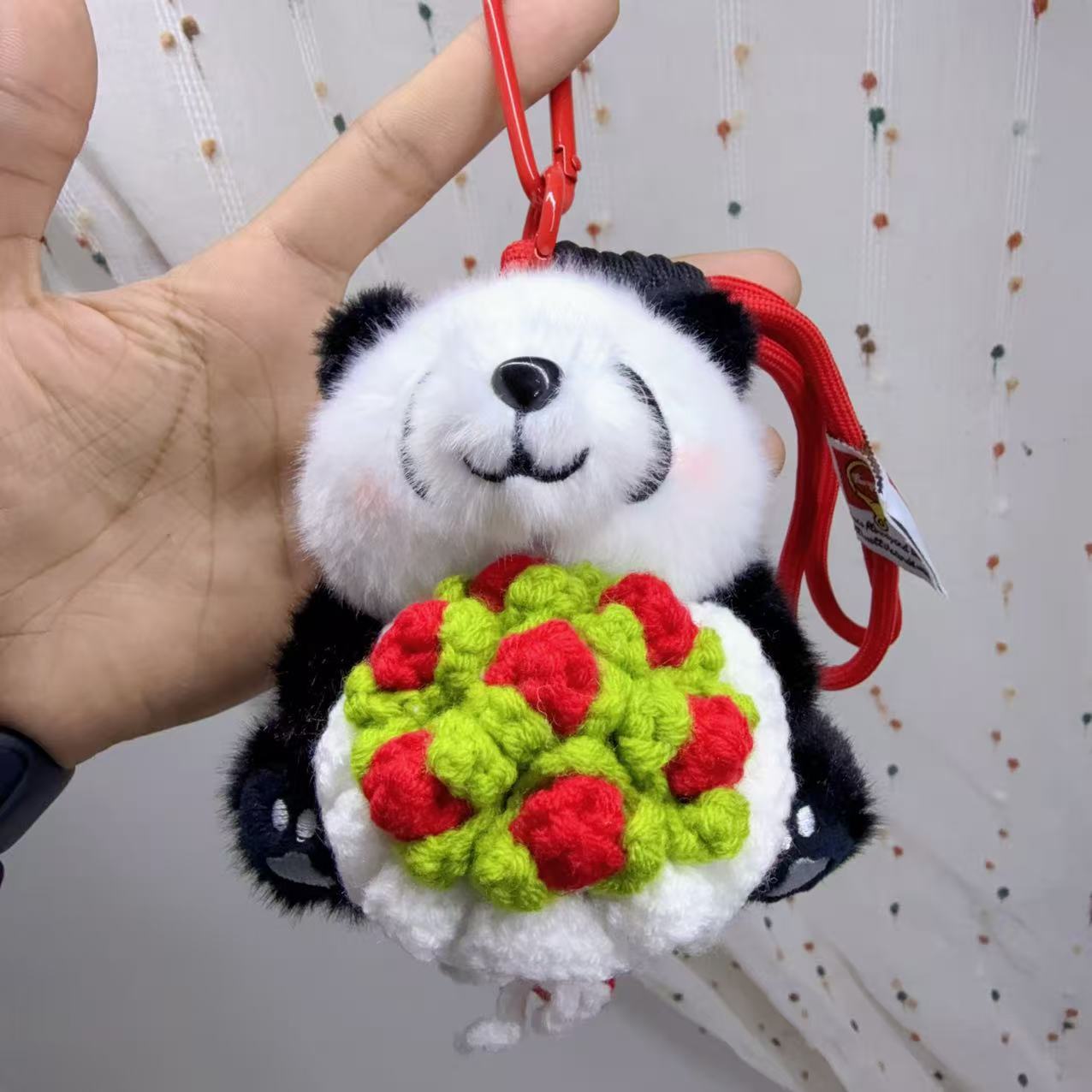 Artificial Giant Panda Knitted Plush Flower Hanging Ornaments