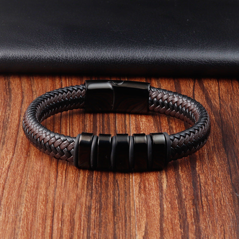 Men's Leather Hand-woven Chain Authentic Weave Vintage Stainless Bracelets
