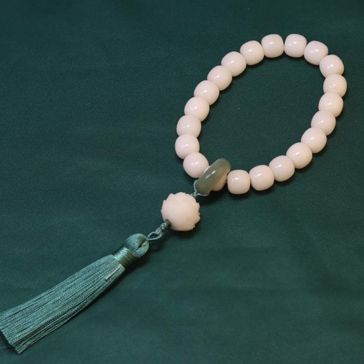 Women's & Men's Corypha Jade Bodhi Root Old Barrel Beads Flexible Tassel Boxwood Bracelet