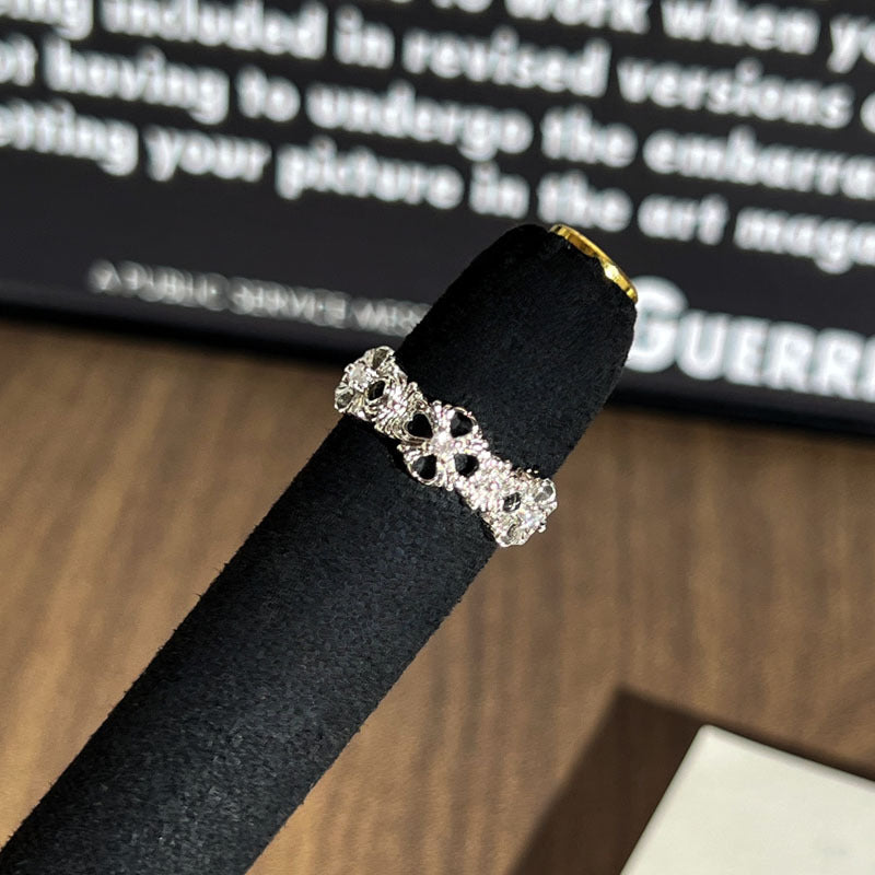 Diamond Pearl Light Luxury Texture Metallic Open Female Twin Fashion Ring