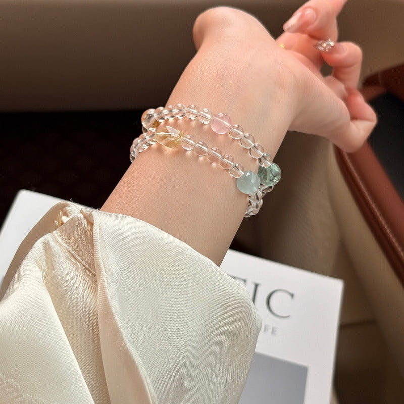 Natural Rainbow Crystal White Pink Aquamarine Bracelets