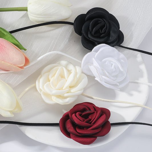 Black Beige Wine Red White Flower Vintage Court Collar