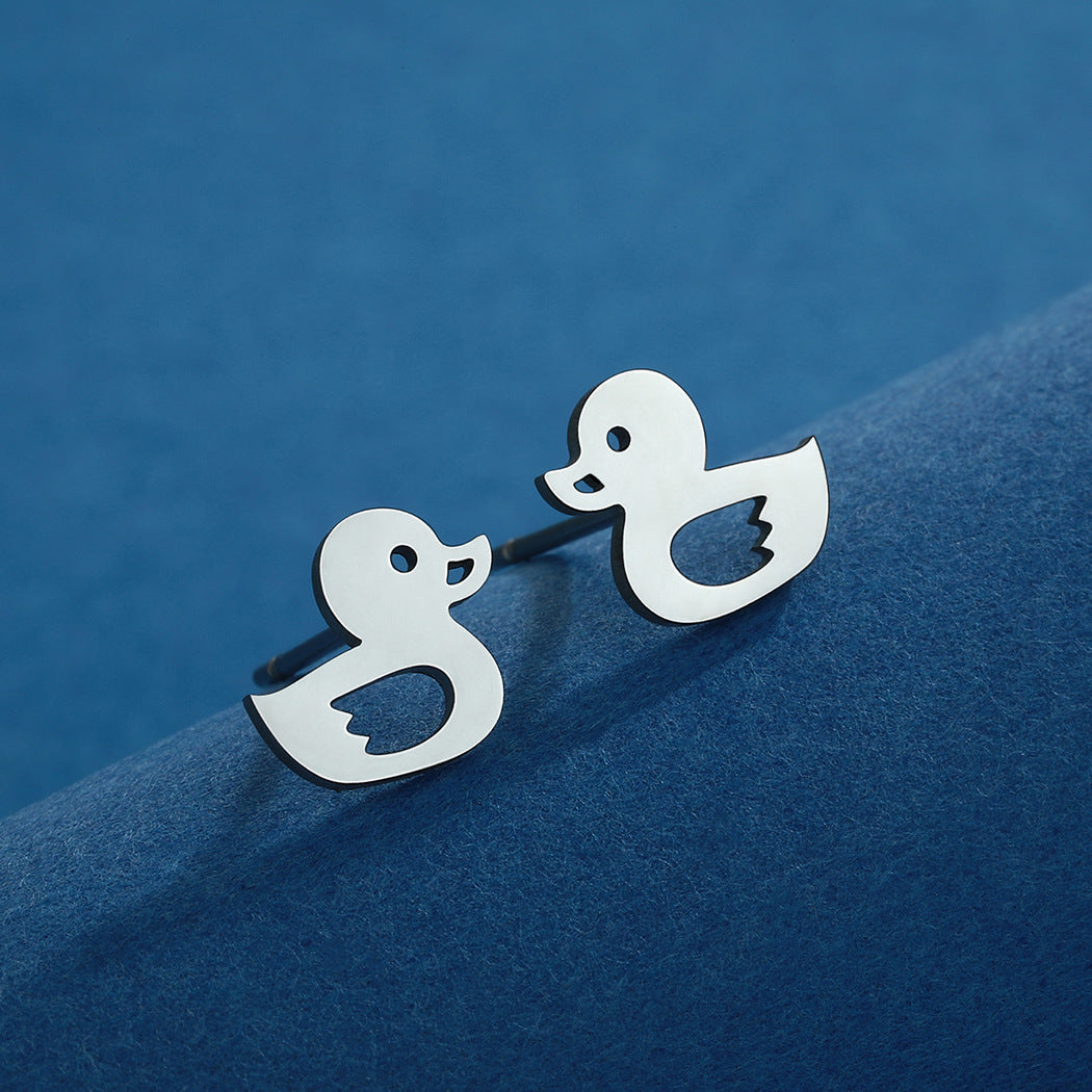 Women's Stainless Steel Cute Cartoon Duck Animal Piercing For Rings