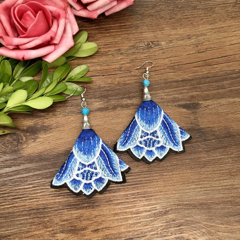 Fabric Yunnan Simple Flower Tassel Female Earrings