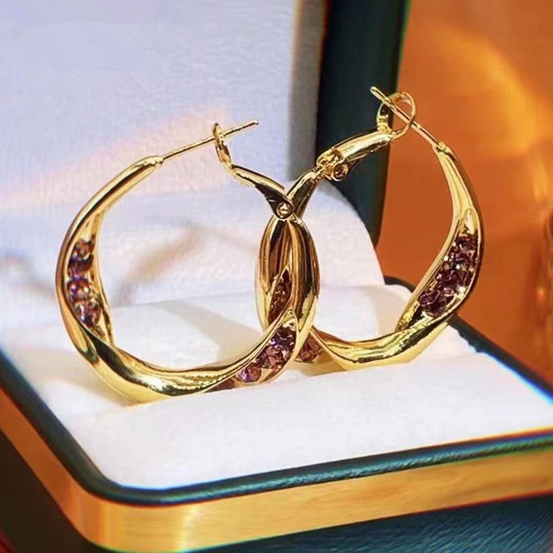 Design Sense Diamond Metal Hoop Simple Trend Earrings
