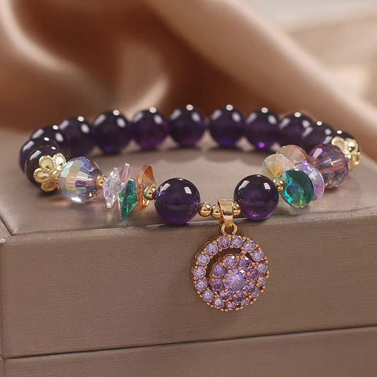 Natural Amethyst Five-leaf Flower Mori Style Water Drop Bracelets
