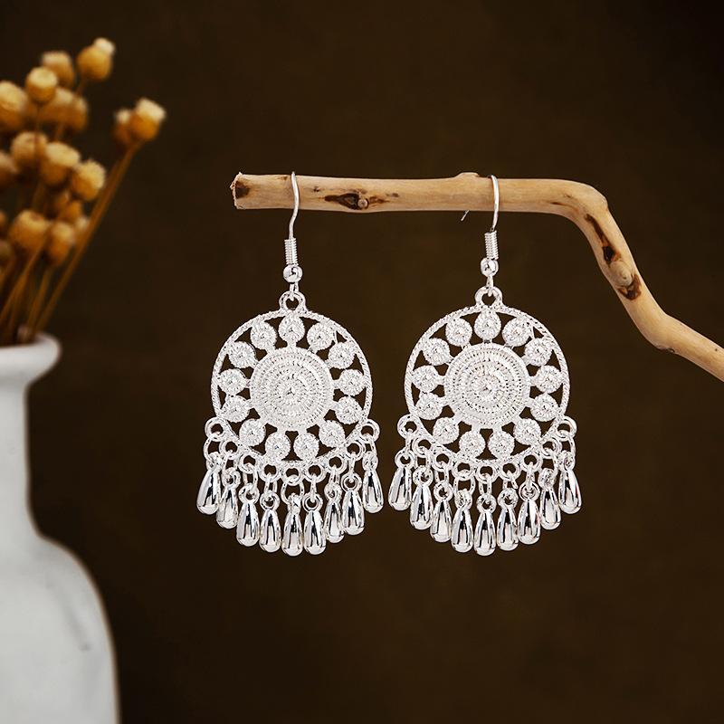 Imitation Sier Miao Minority Tourist Attractions Bohemian Exaggerated Long Leaves Earrings