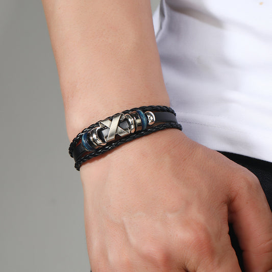 Men's Trendy X-shaped Accessories Beaded Retro Simple Pair Of Bracelets
