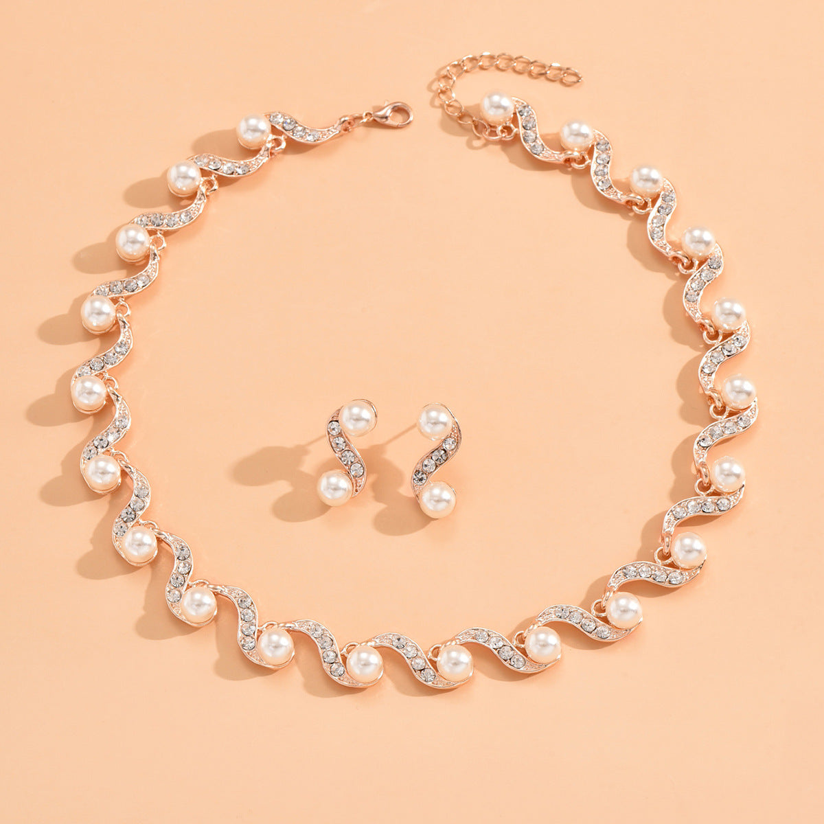 Women's Imitation Pearl S-shaped Bridal Wedding Jewelry Set