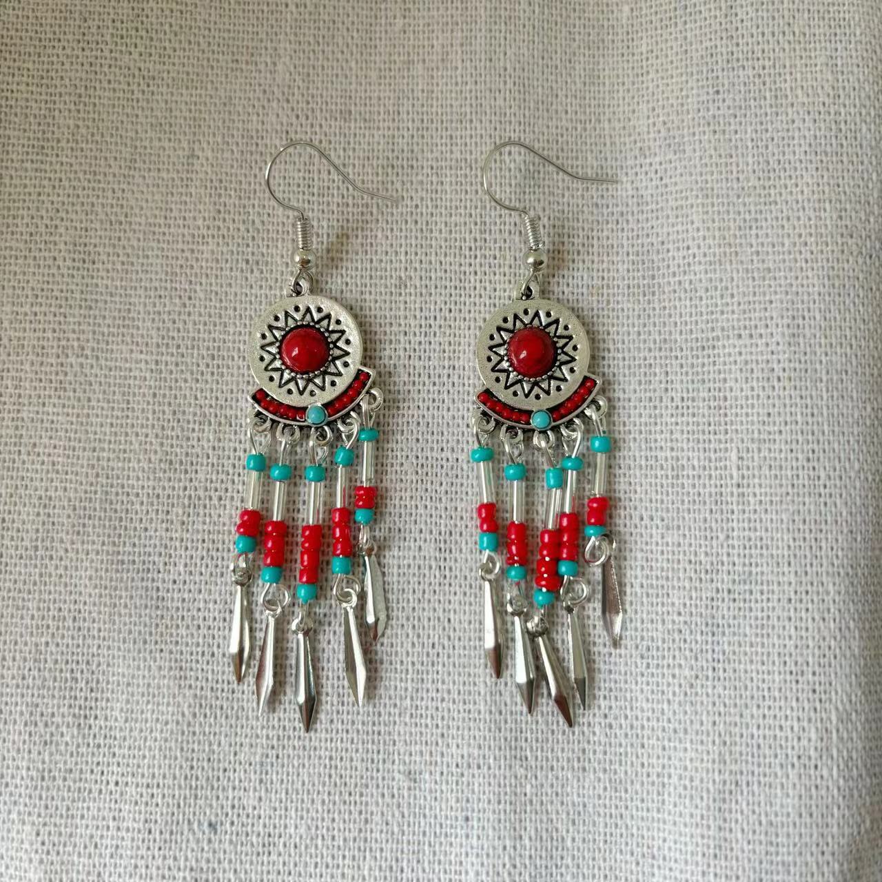 Women's Ethnic Style Yunnan Travel Vacation Retro Tassel Long Miao Sier Earrings
