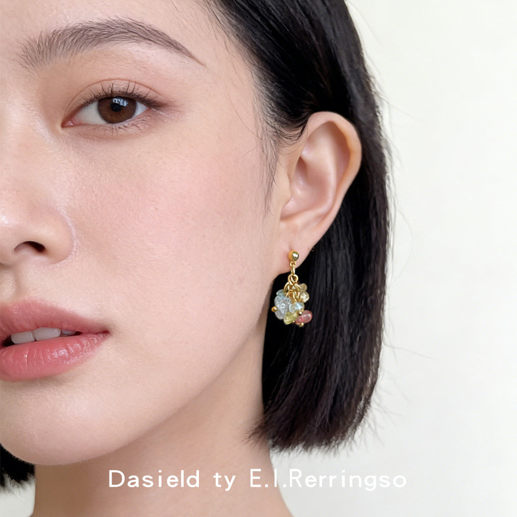 Fresh Glass Crystal Sier-plated Pin Handmade Design Stud Earrings