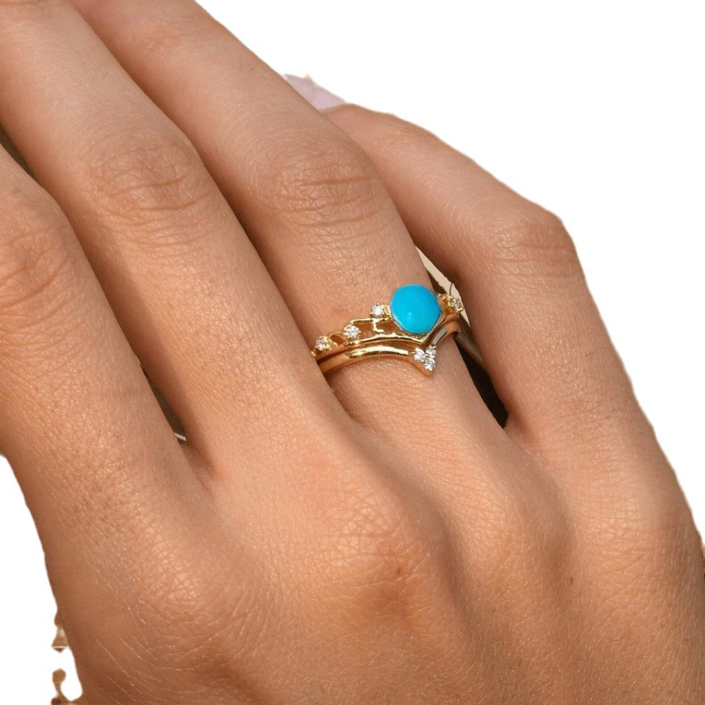 Women's Simple Fashion Couple Ornament Inlaid Lake Blue Rings