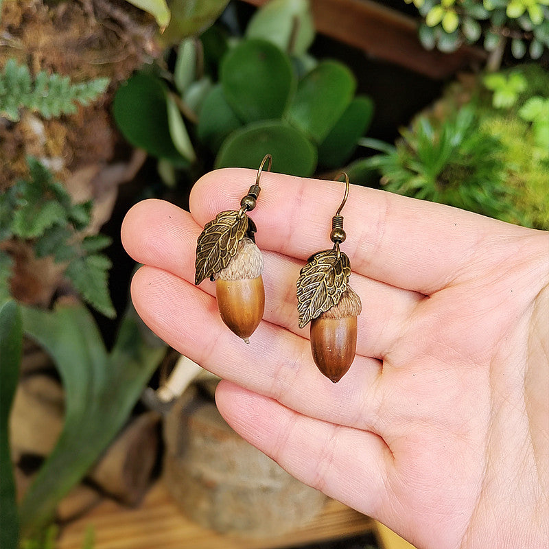Style Flower Leaf Fruit Creative Long Wooden Natural Earrings
