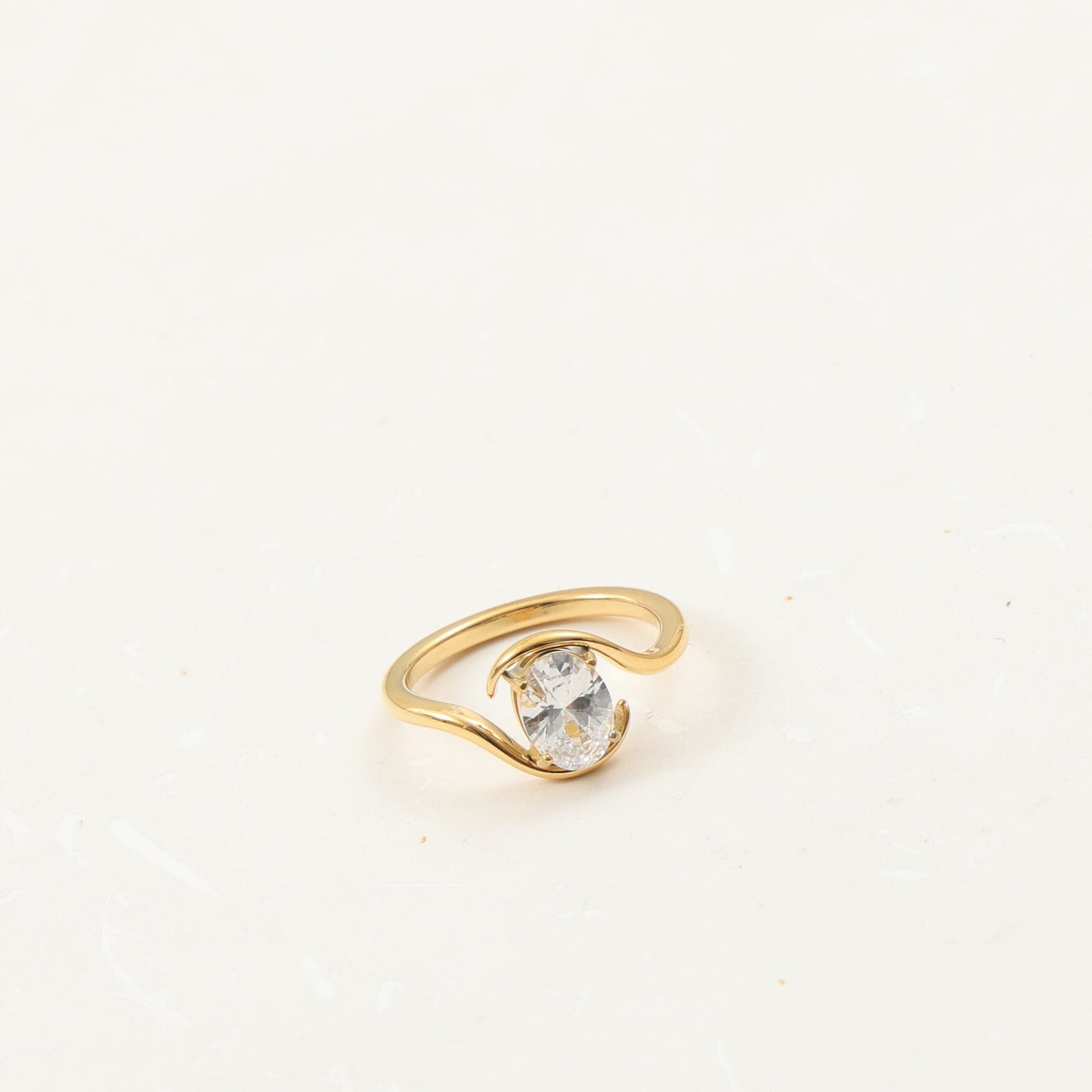 Oval Zircon Titanium Steel Gold Plating Ring