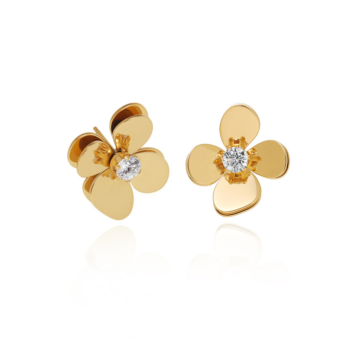 Daisy Rhinestones White Zircon Flower Cold Rich Titanium Steel Stud Earrings