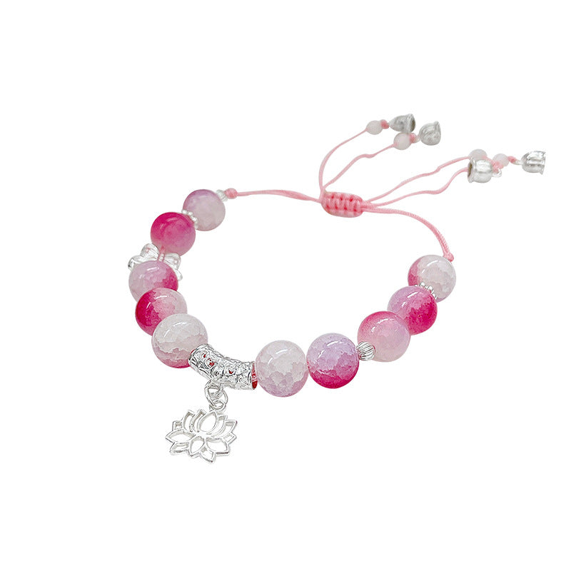 Chinese Style National Glass High Sense Strawberry Quartz Beaded Bracelets