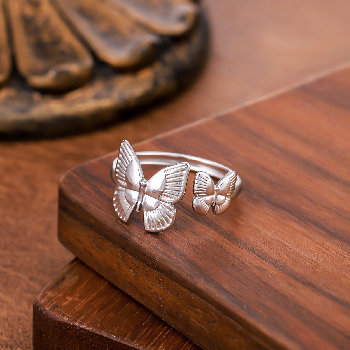 Double Butterfly Stainless Steel Female Cute Animal Opening Adjustable Rings