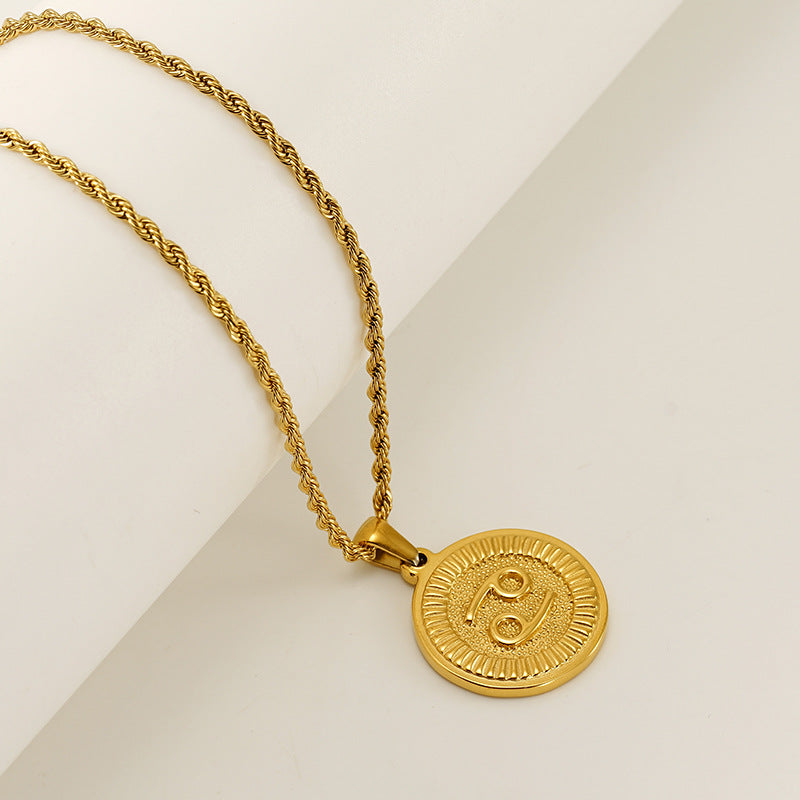 Round Constellation Female Twee Titanium Steel Necklaces