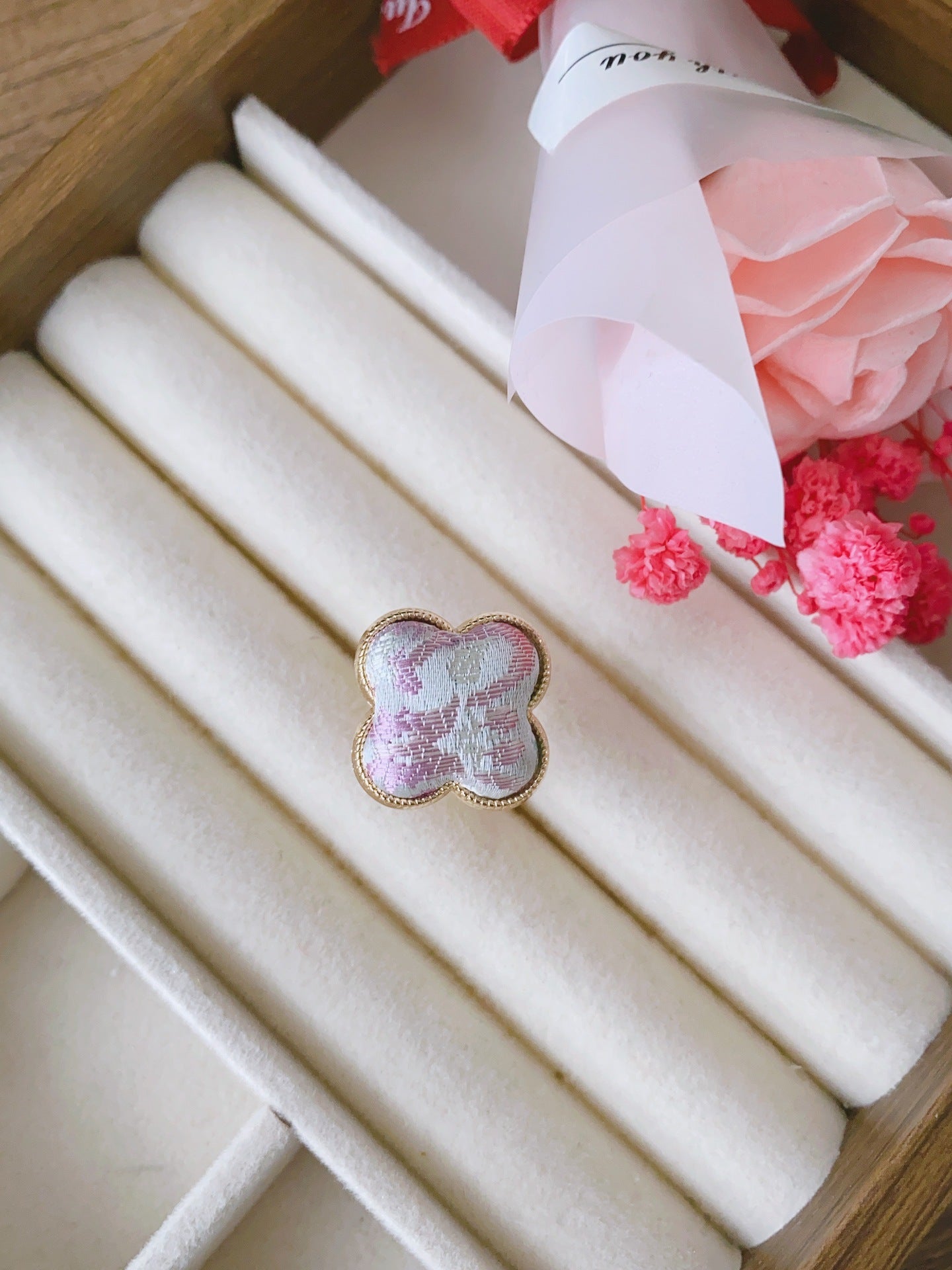 Chinese Style Song Dynasty Brocade Clover Finished National Adjustable Open Ring