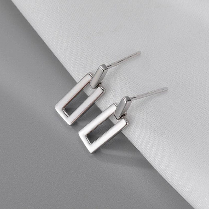 Women's Sier Needle Small Geometric Square Metallic Simple Special Earrings