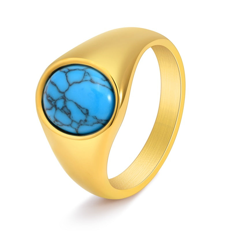 Men's Personalized Casting Fashion Blue Turquoise Gem Stainless Ring