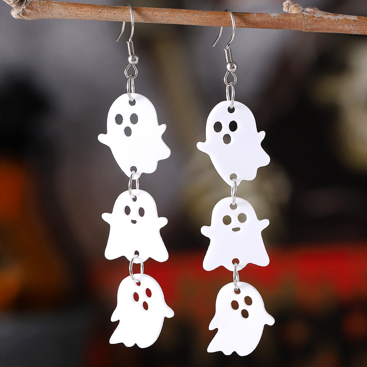 Ghost Black Bat Triple Stitching Acrylic Earrings