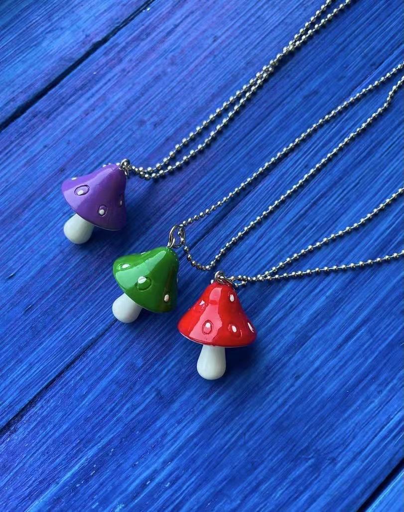 Children's Steel Ball Bead Chain Mushroom Color Hip Hop Necklace