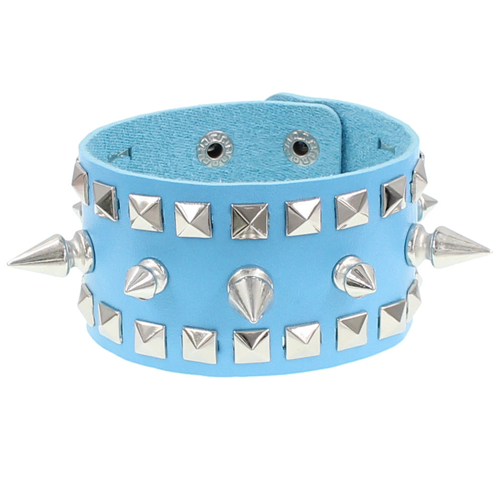 Fashion Exaggerated Punk Three-row Pointed Nail Square Wrist Bracelet