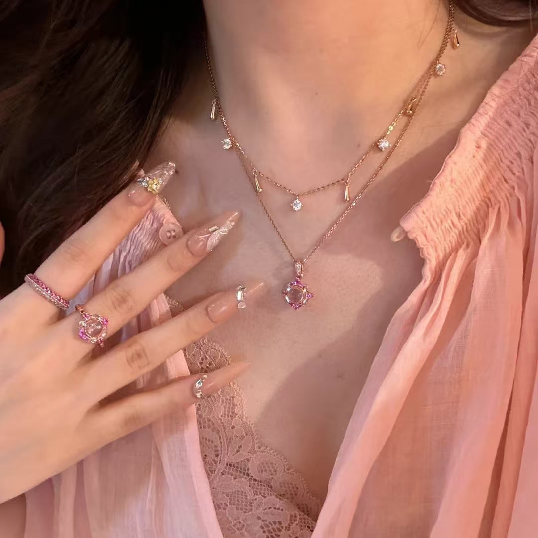 Retro French Pink Crystal Antique Style Jewelry Set