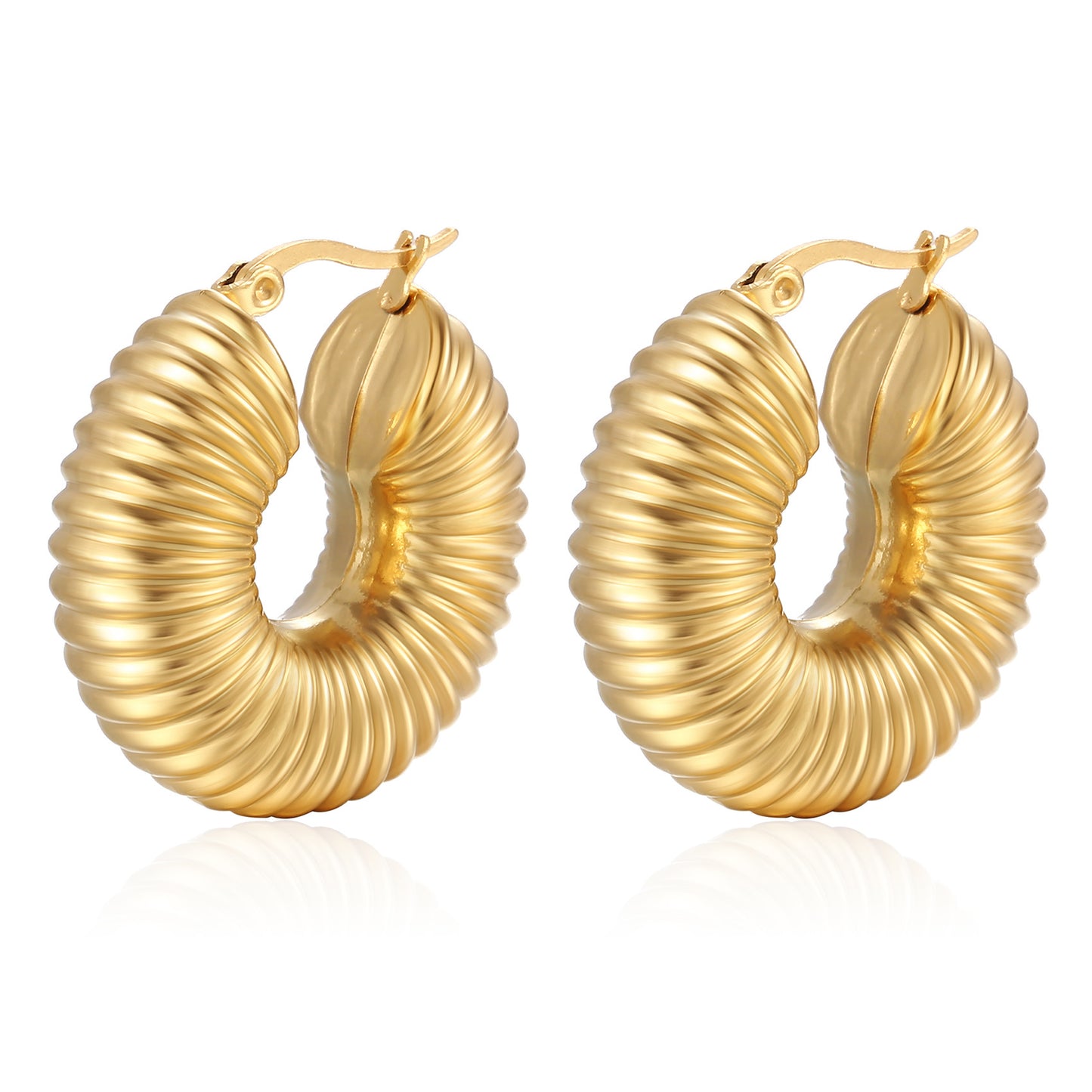 Titanium Steel Hollow Furnace Real Gold Stainless Multiple Glossy Earrings