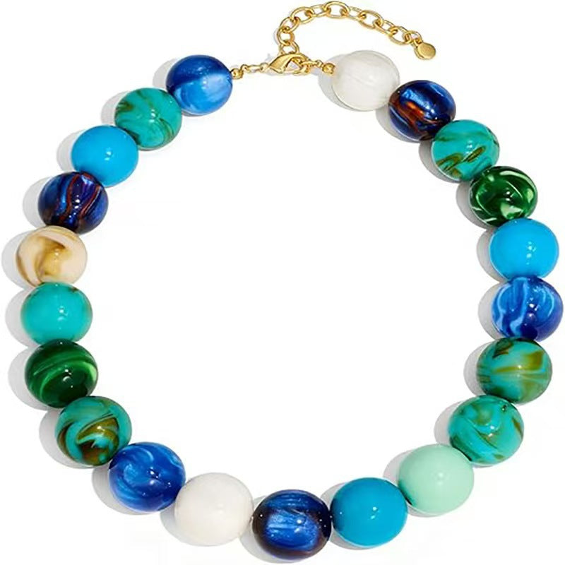 Women's Color Mixed Round Beads Simple Handmade Collar