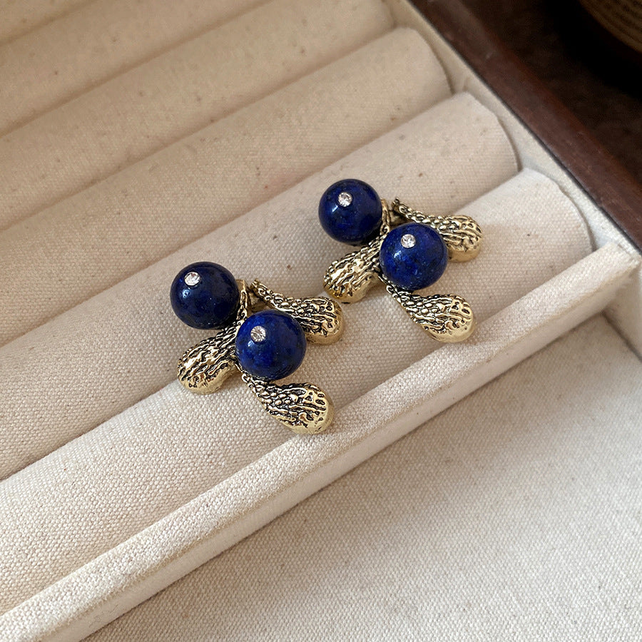 Blue Crystal Butterfly Flower Fashion Simple Fresh Light Luxury High Earrings