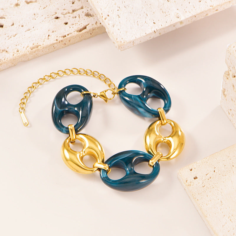 Gold Color Resin Buckle Light Luxury Jewelry Set