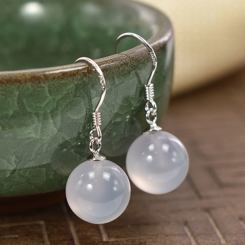 Women's Agate Sier Ear Hook Green Chalcedony Yellow Black Earrings