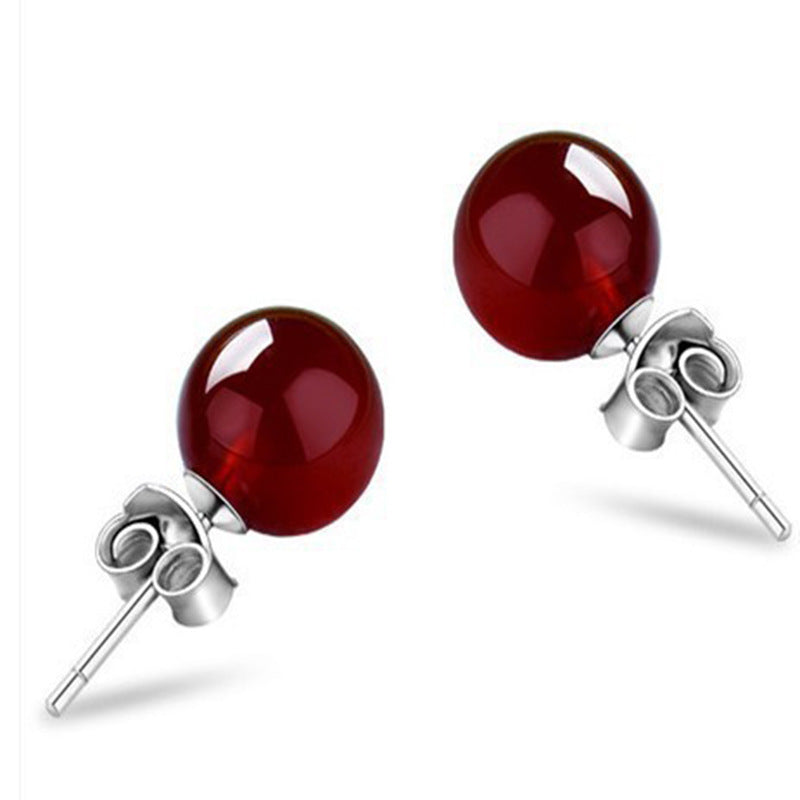 Women's Sier Plated Red Agate Gemstone Crystal Jewelry Earrings