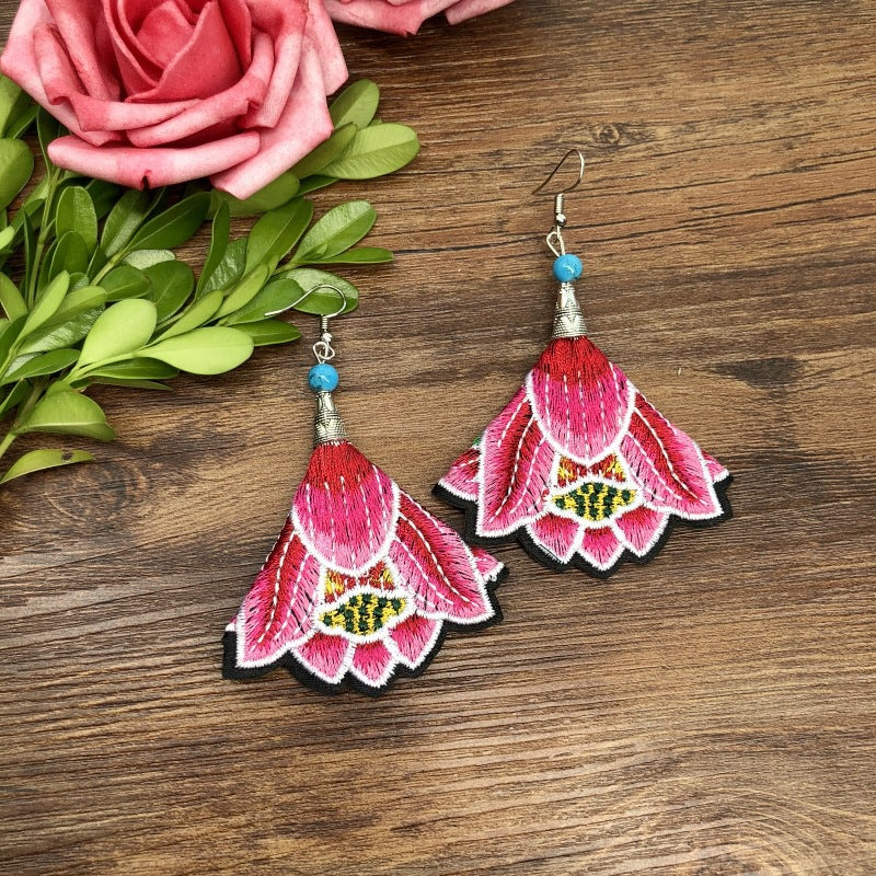 Fabric Yunnan Simple Flower Tassel Female Earrings