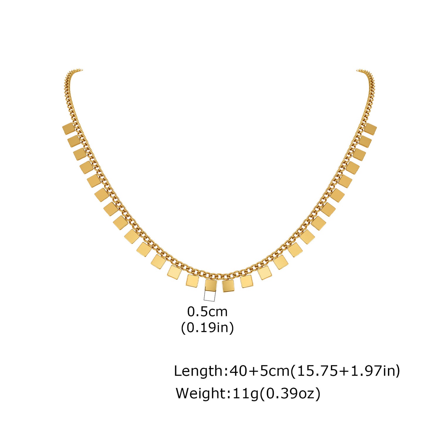 Geometric Square Stainless Steel Button Chain Necklace