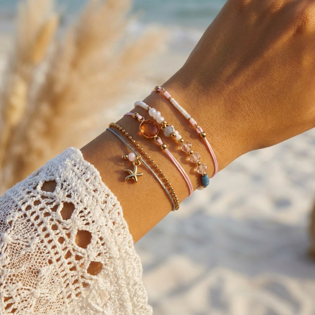 Women's Bohemian Style Twin Starfish Beach Bead Bracelets